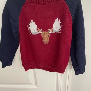 Janie and Jack Red and Navy Moose Crewneck Sweater